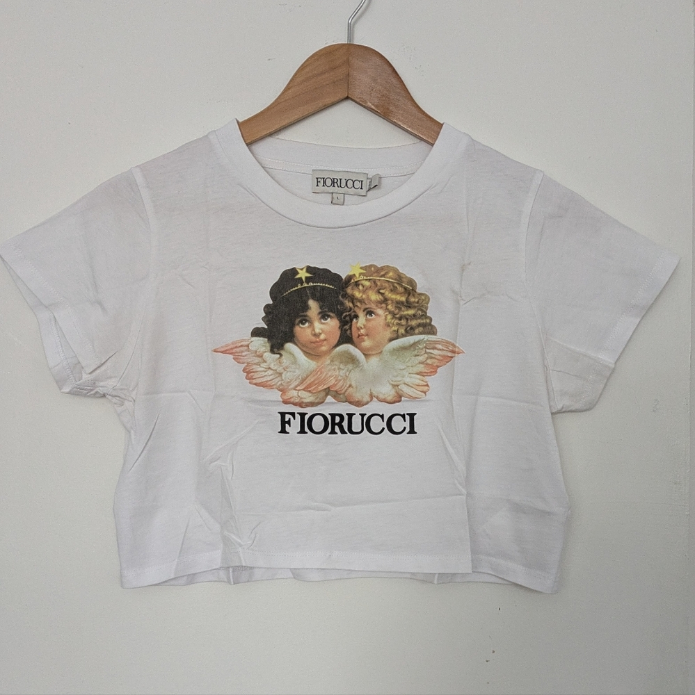 Fiorucci White Angel Print Cropped Top